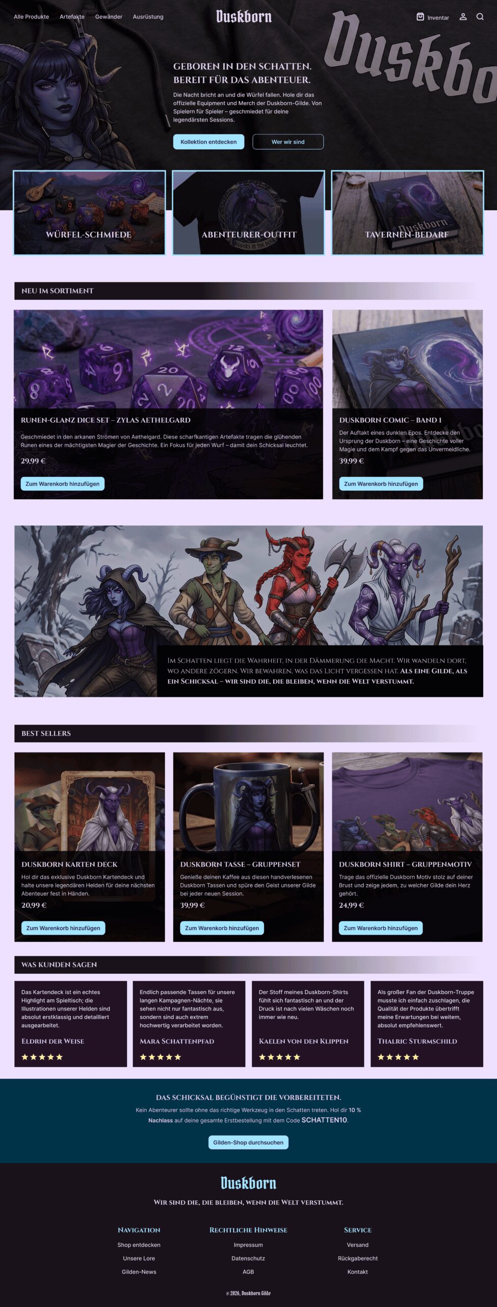 Einblick in den Designprozess der Startseite im Figma-Interface für das Projekt Duskborn