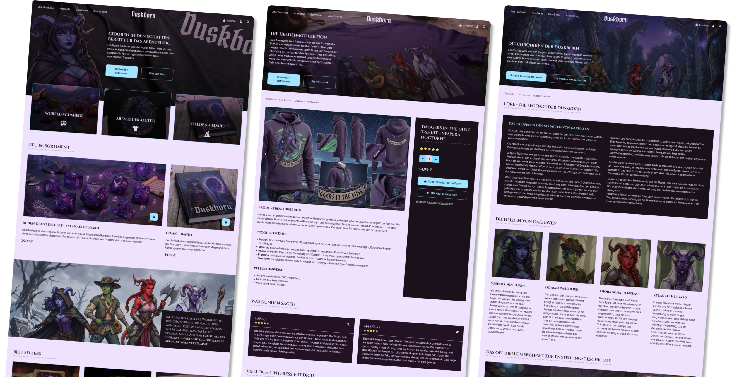 Vollständige Übersicht der Design-Umsetzung und visuellen Assets für das Projekt Duskborn