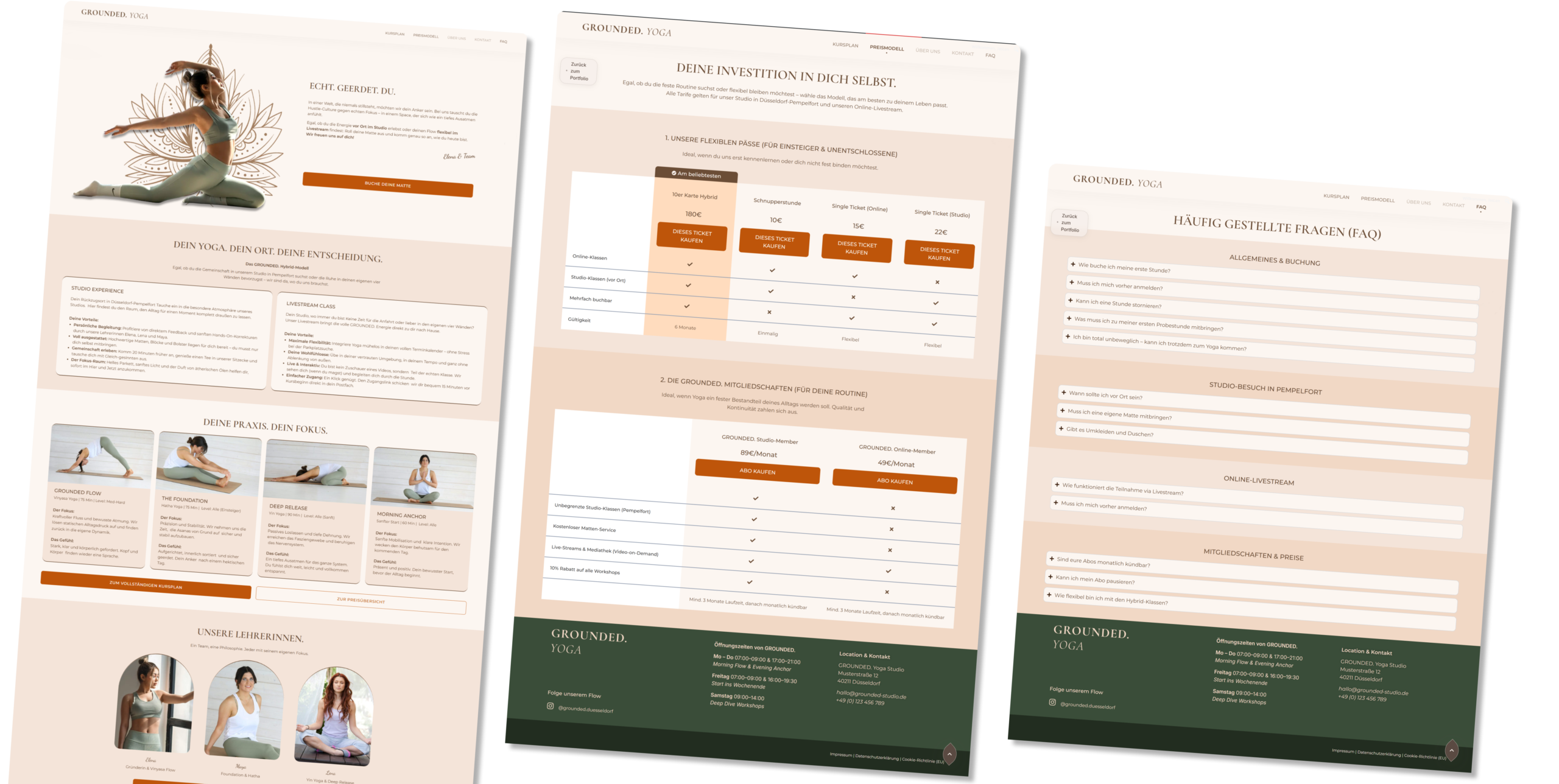 Vollständige Ansicht des Webseiten-Layouts und der gestalteten Bereiche für das Projekt Grounded