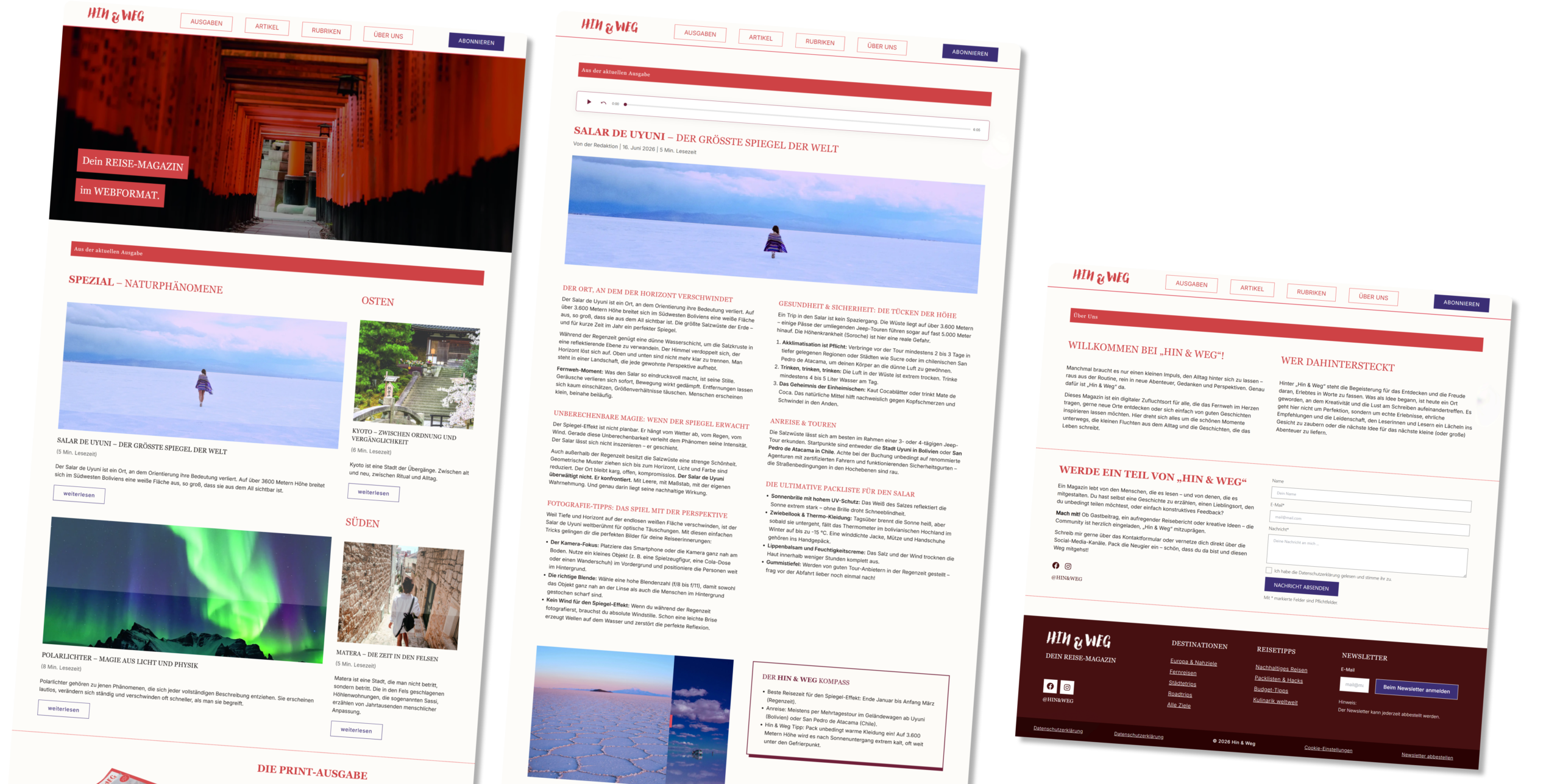 Vollständige Ansicht des Webseiten-Layouts für das digitale Magazin Hin und Weg