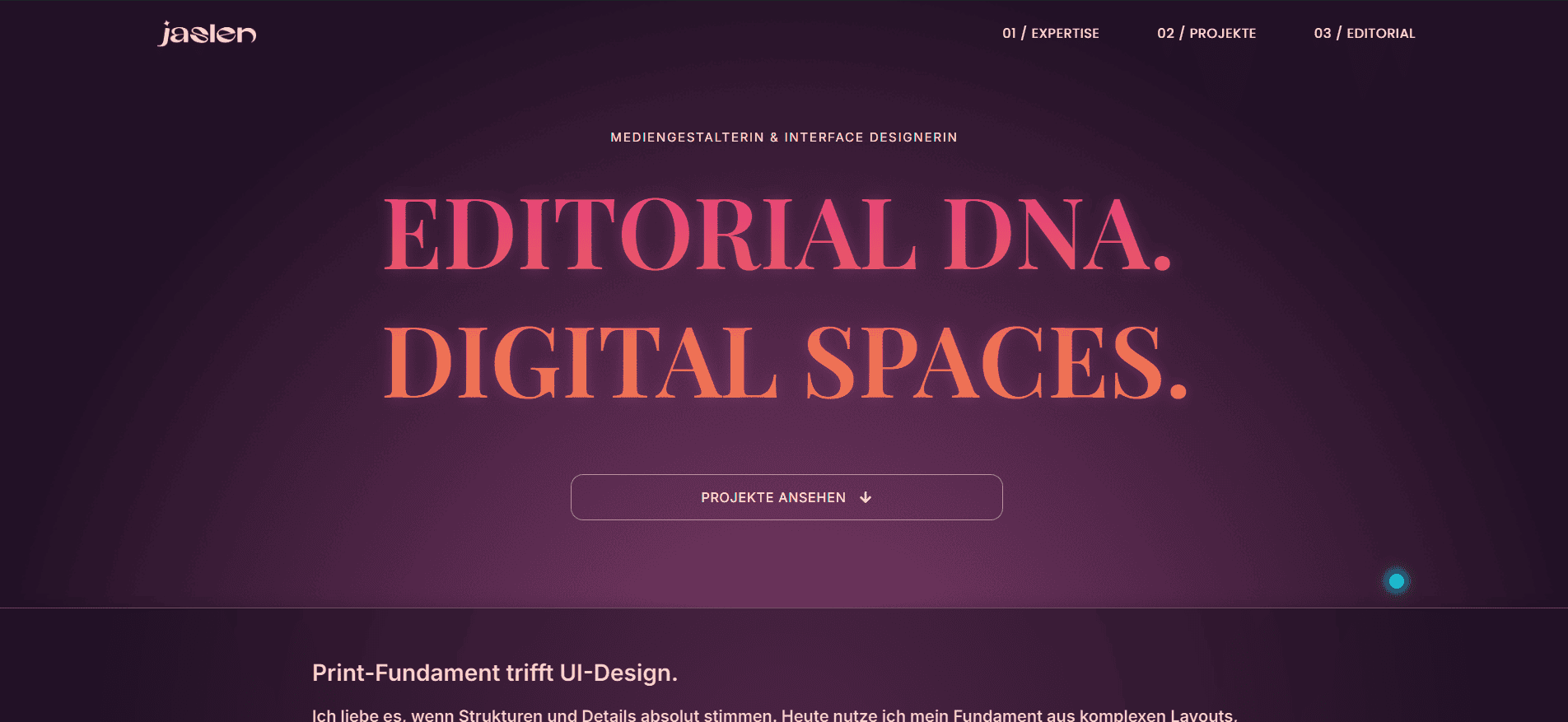 Screenshot des vorherigen Portfolio-Designs zur Veranschaulichung des Design-Prozesses